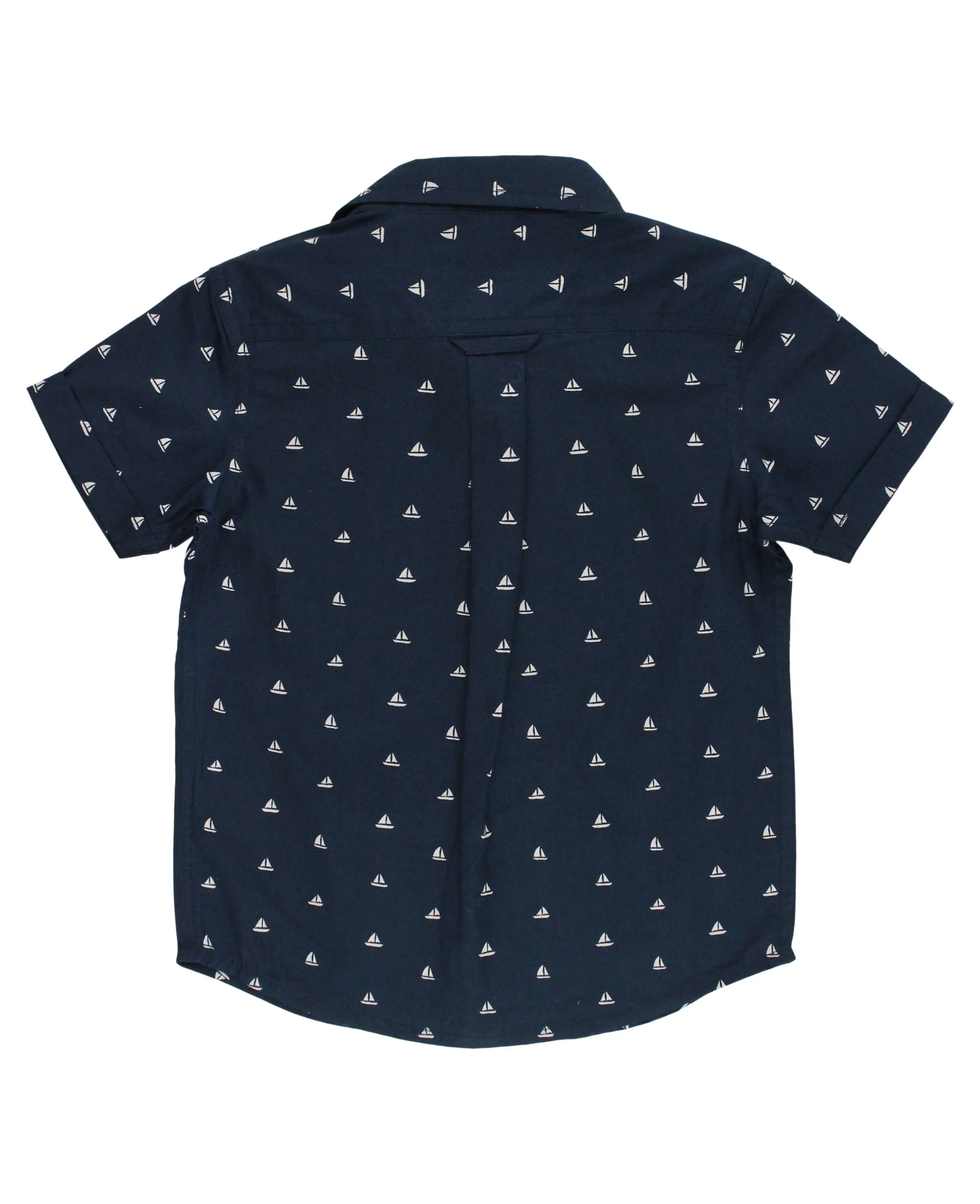 Boys Navy Sailboats Short Sleeve Button Down Shirt 2AP0315