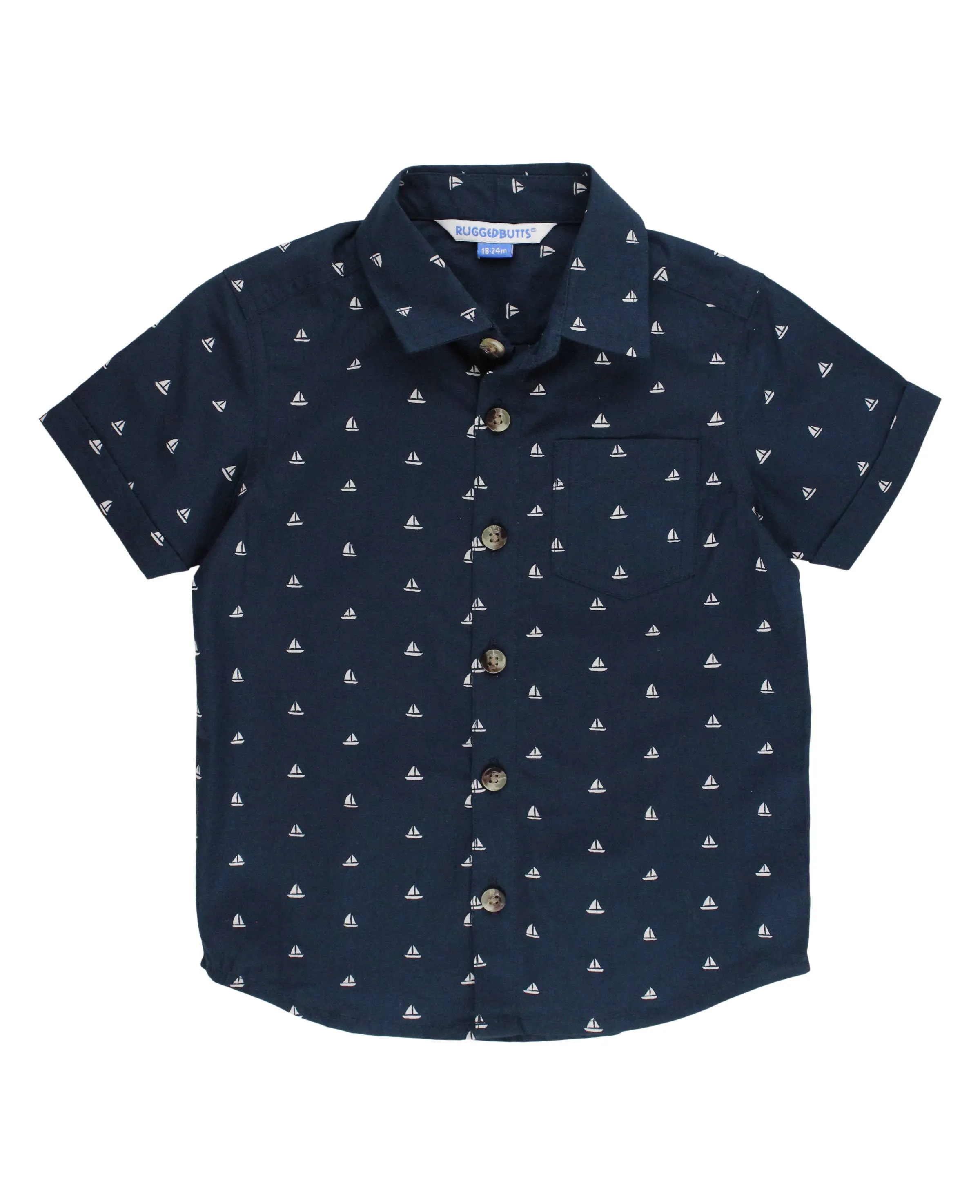 Boys Navy Sailboats Short Sleeve Button Down Shirt 2AP0315