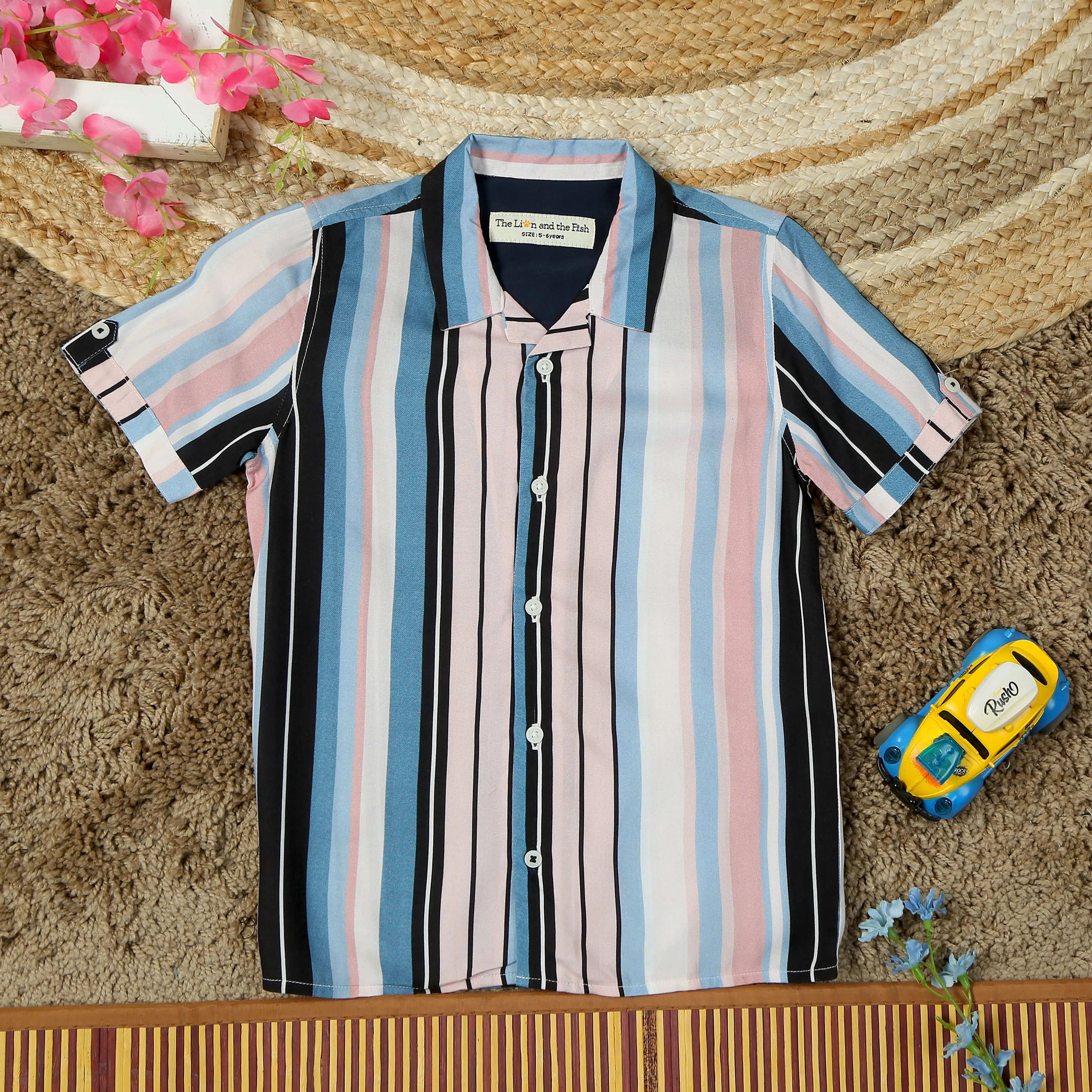 Boys Stripe Shirt Pink Blue