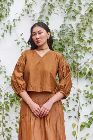 Brick Lane Blouse Brown Cotton Silk