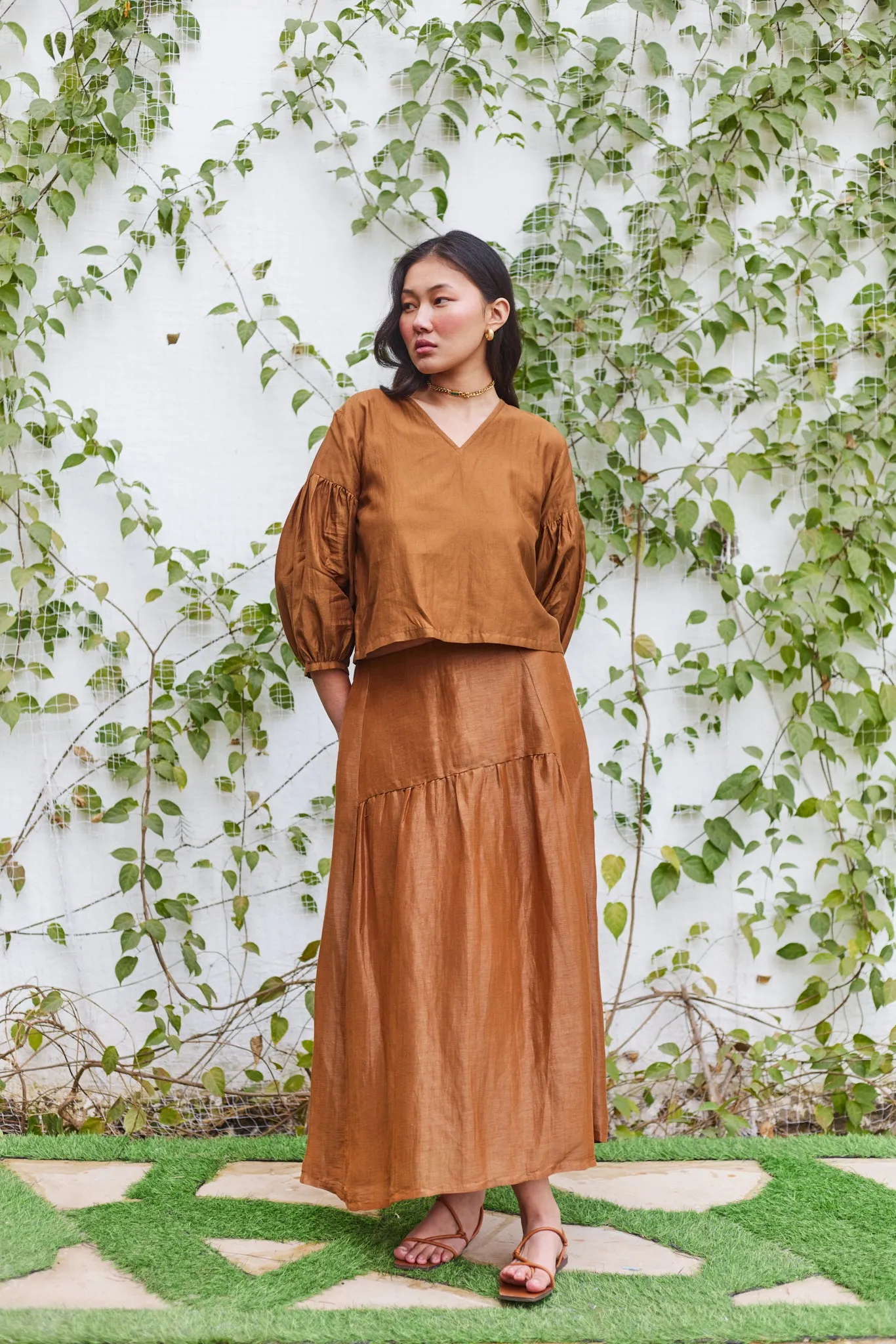 Brick Lane Blouse Brown Cotton Silk