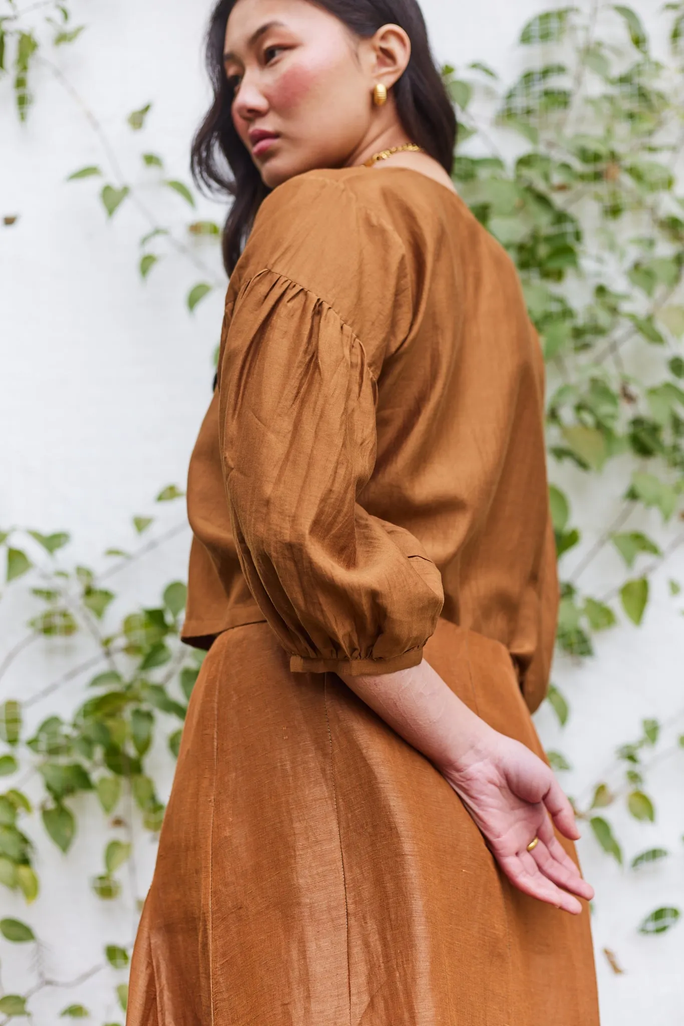 Brick Lane Blouse Brown Cotton Silk