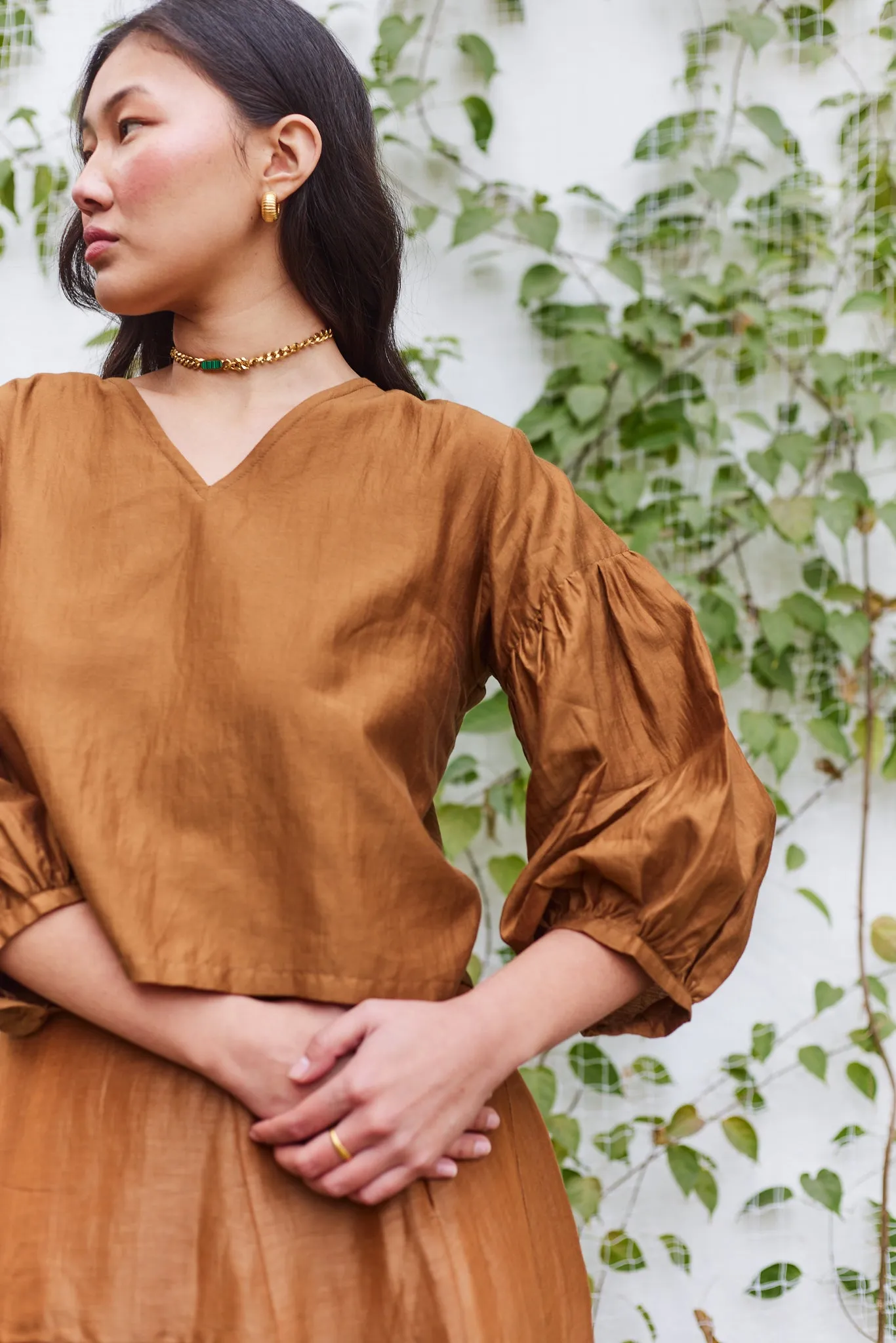 Brick Lane Blouse Brown Cotton Silk