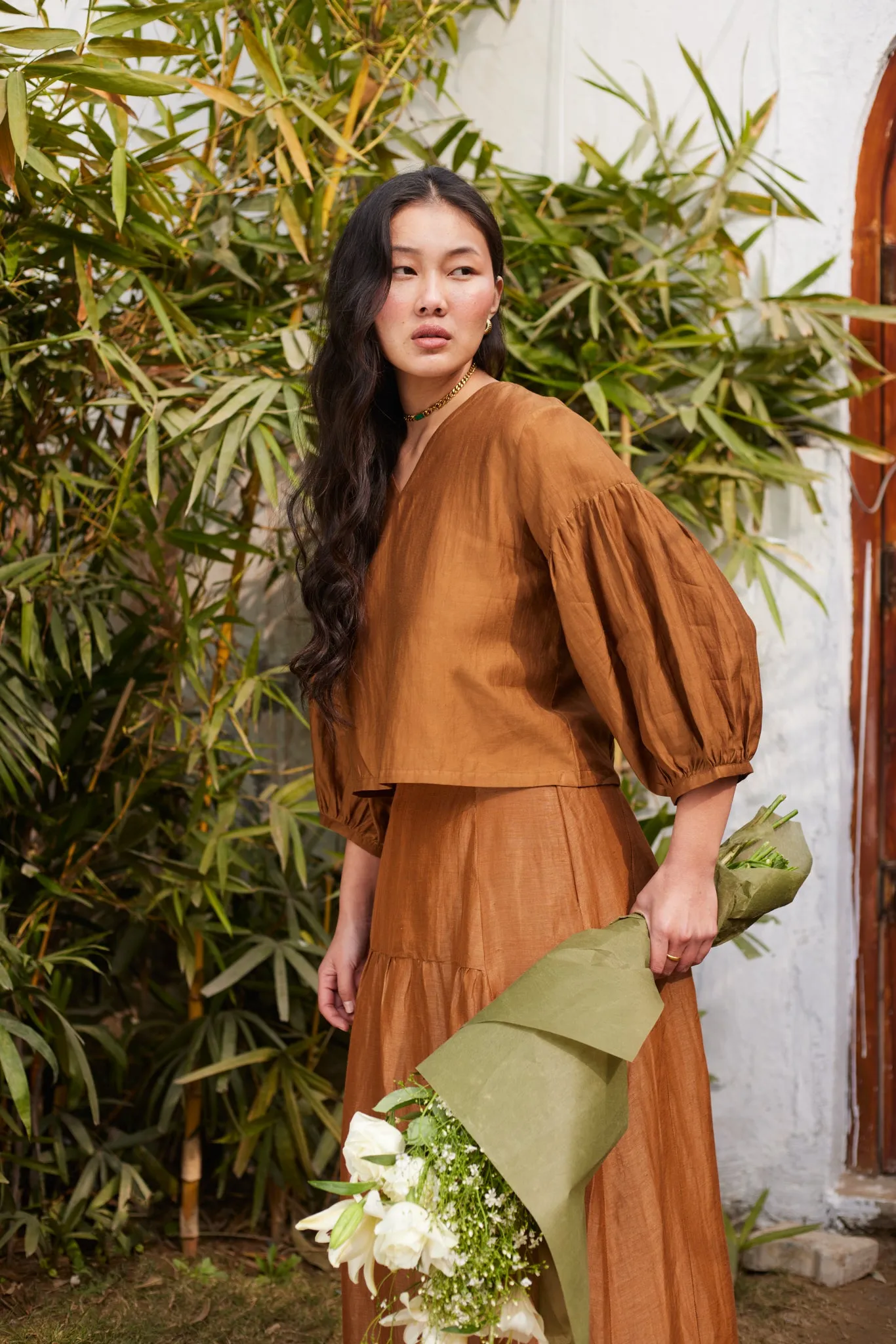 Brick Lane Blouse Brown Cotton Silk