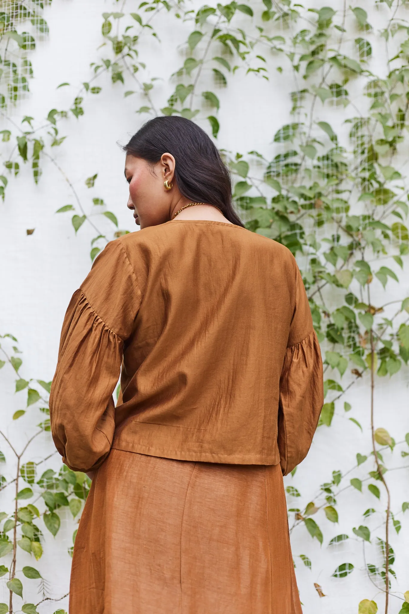 Brick Lane Blouse Brown Cotton Silk