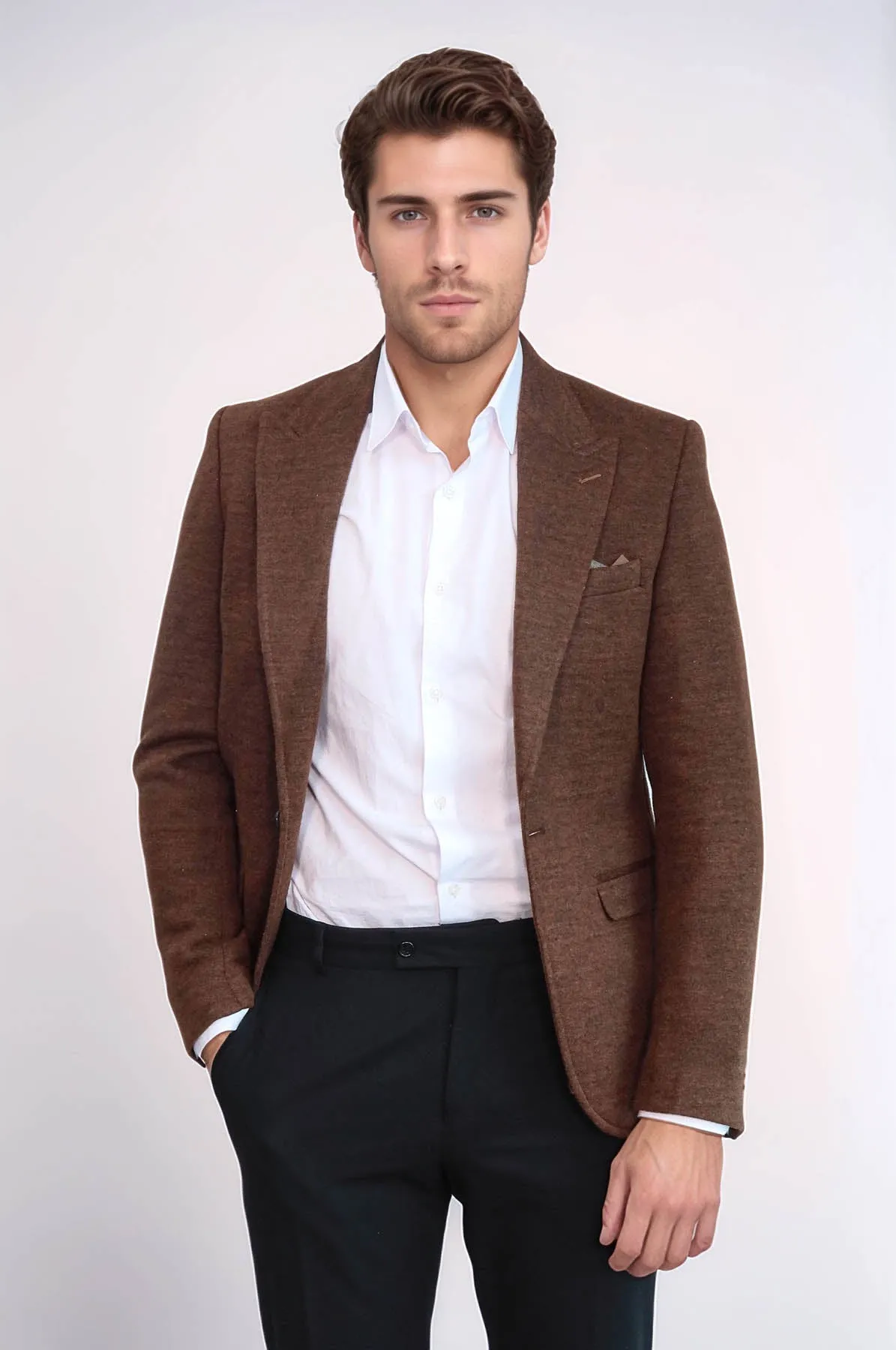 Brown Slim Fit Jacket for Men | Wessi