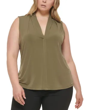 Calvin Klein Womens Plus Size V-Neck Sleeveless Top X22TM31A Caper Green 1X