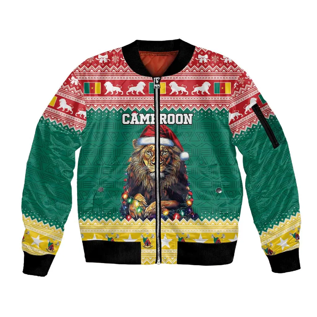 Cameroon Christmas Sleeve Zip Bomber Jacket Lion African Santa LT15