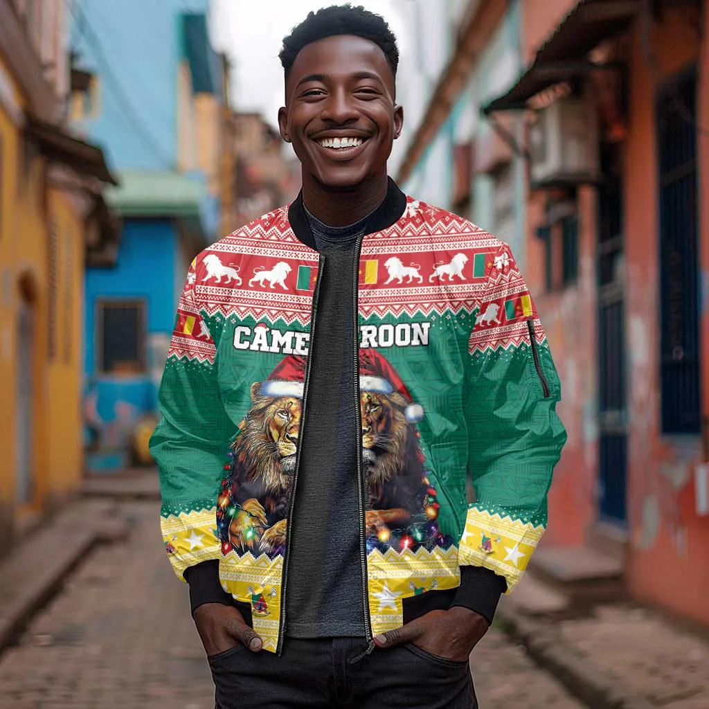 Cameroon Christmas Sleeve Zip Bomber Jacket Lion African Santa LT15