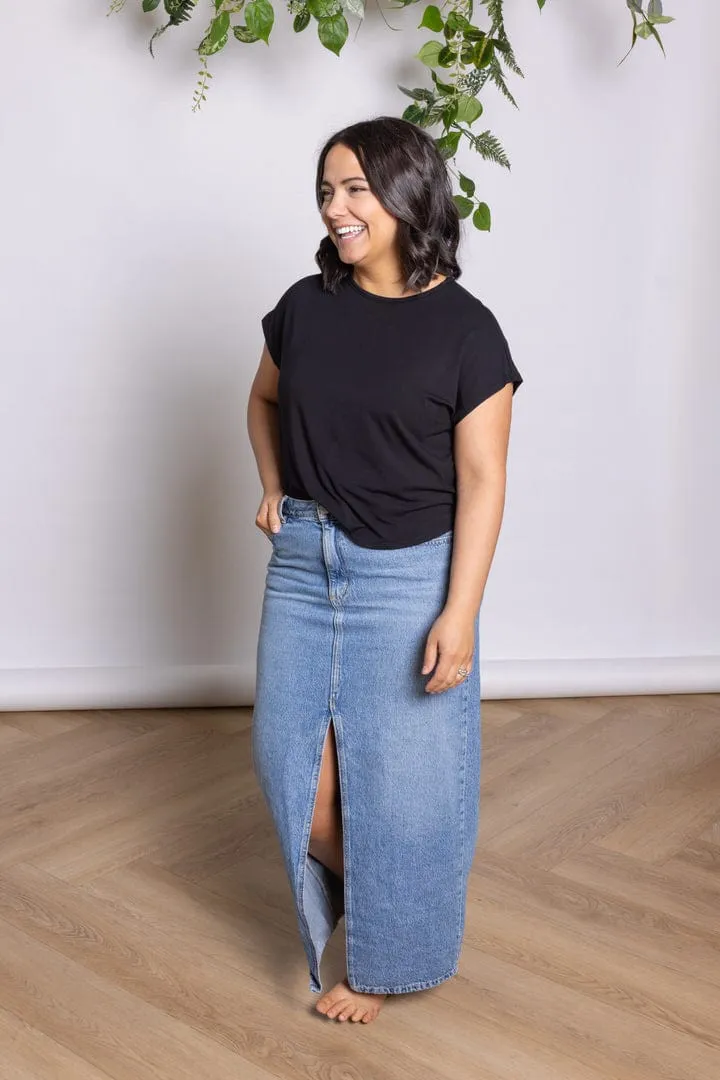 Cap Sleeve Crop Tee in Onyx