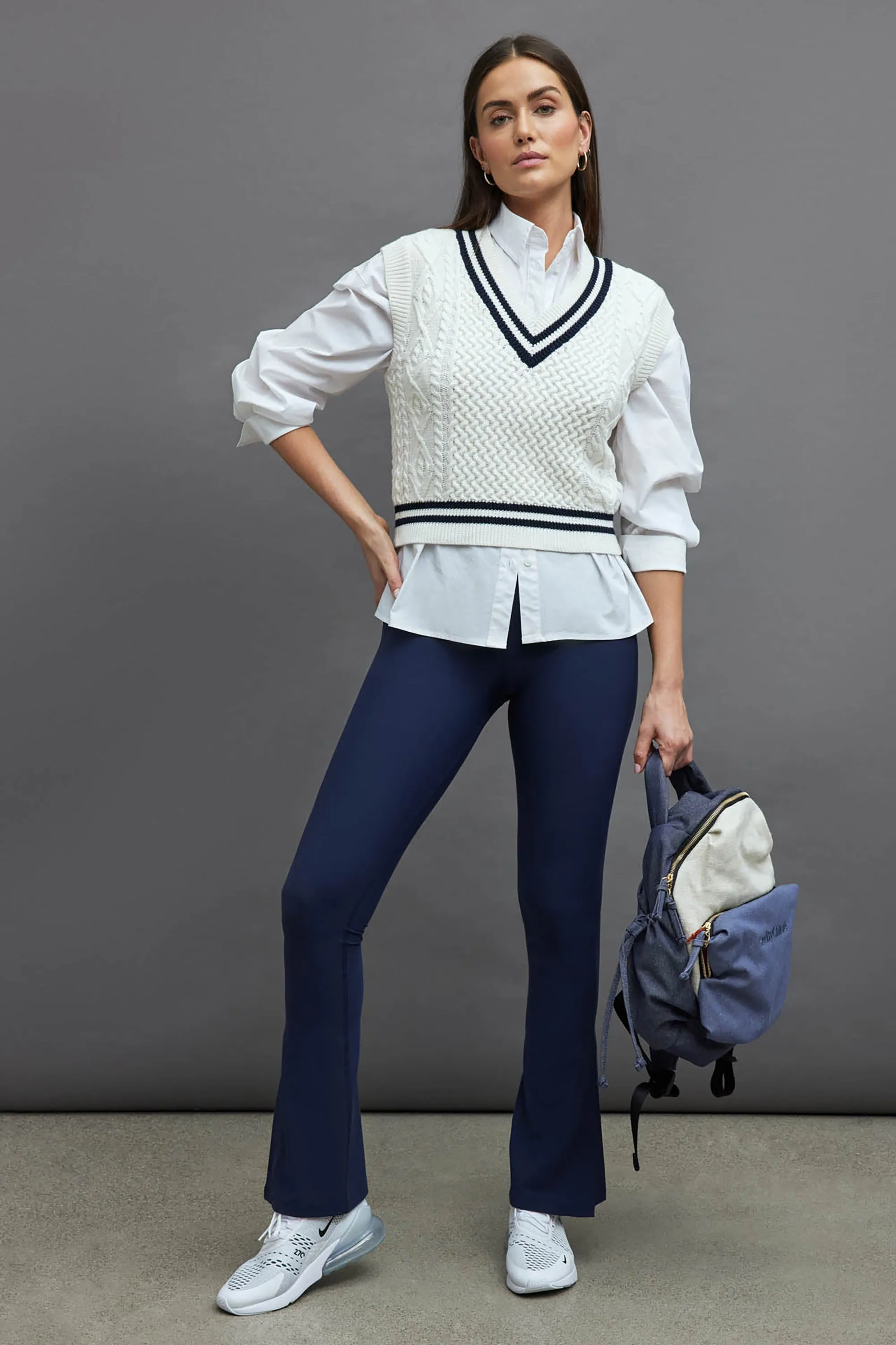 Carbon38 | Striped Cropped Sweater Vest | Ivory W/ Navy