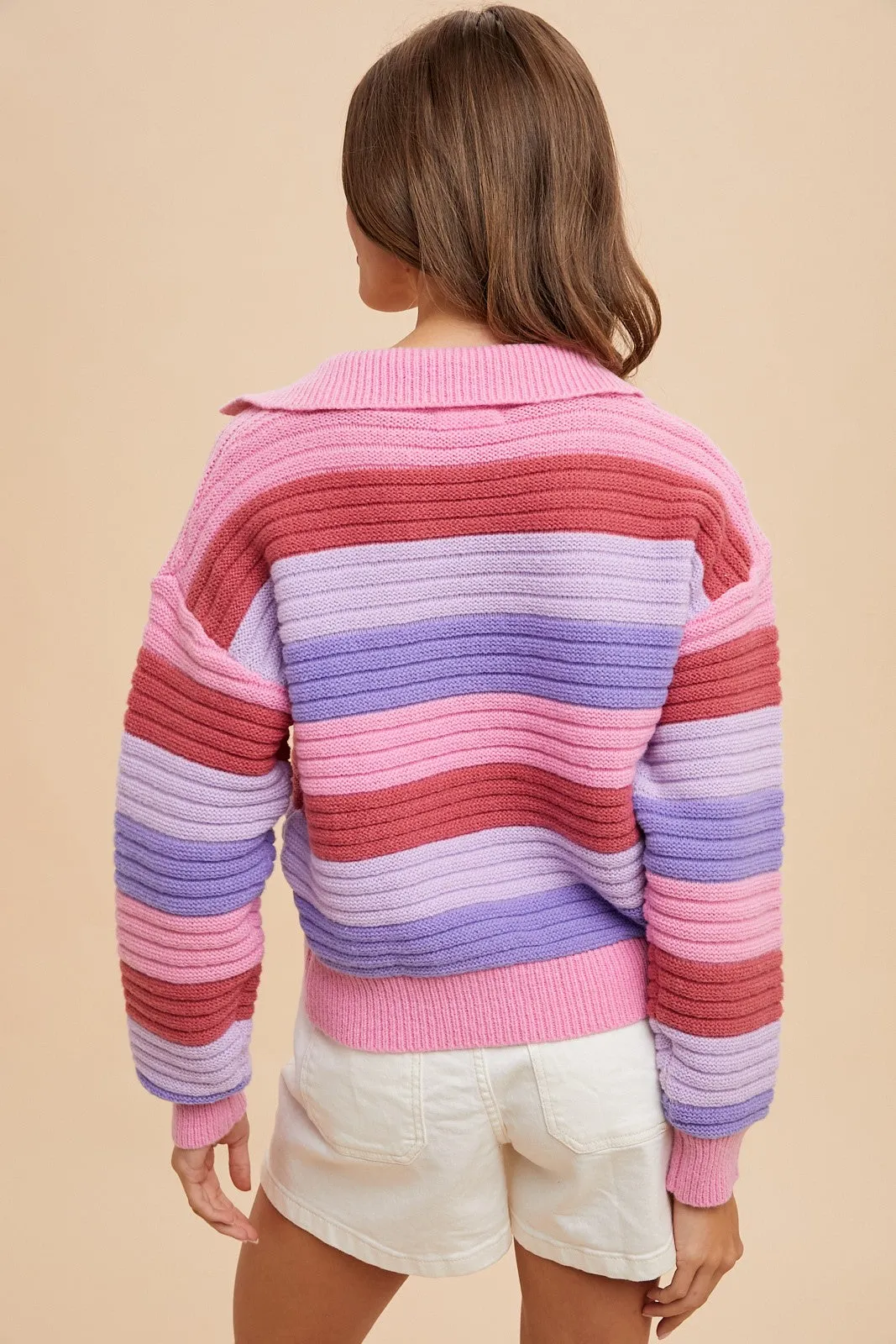 Carly- Textured Multi Color Stripe Sweater Top