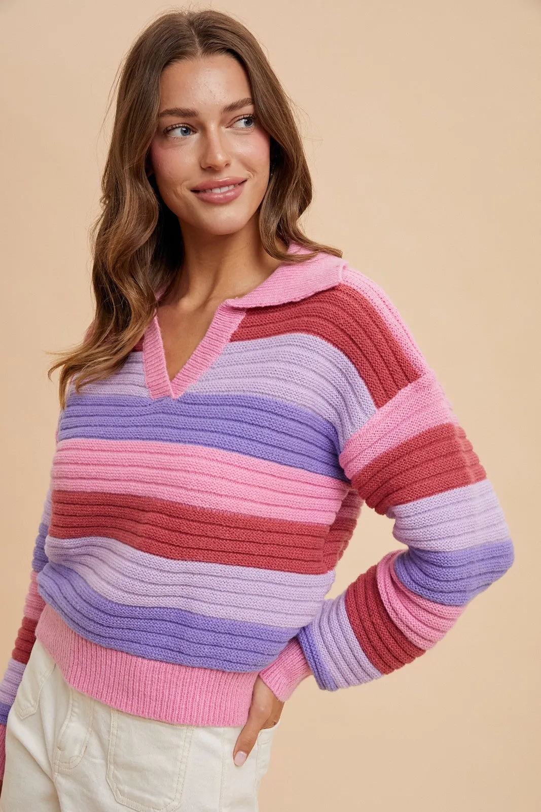 Carly- Textured Multi Color Stripe Sweater Top