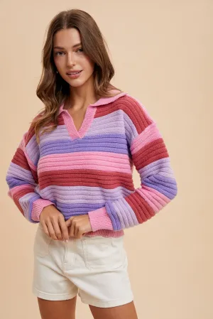 Carly- Textured Multi Color Stripe Sweater Top