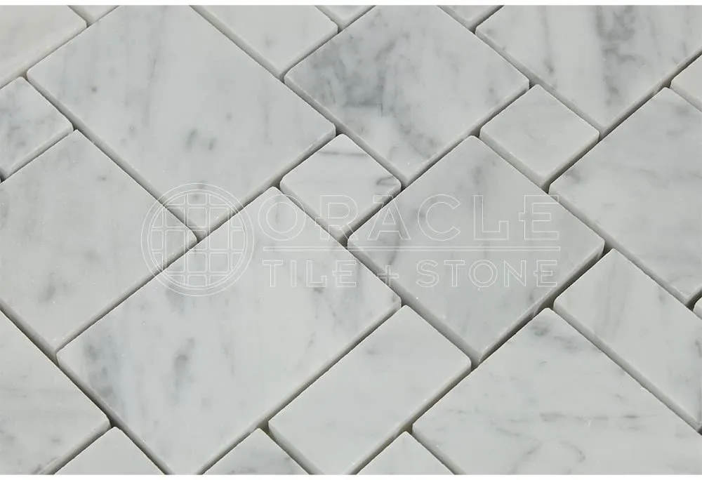 Carrara White Italian (Bianco Carrara) Marble Mini-Versailles Pattern Mosaic Tile, Polished
