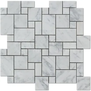 Carrara White Italian (Bianco Carrara) Marble Mini-Versailles Pattern Mosaic Tile, Polished