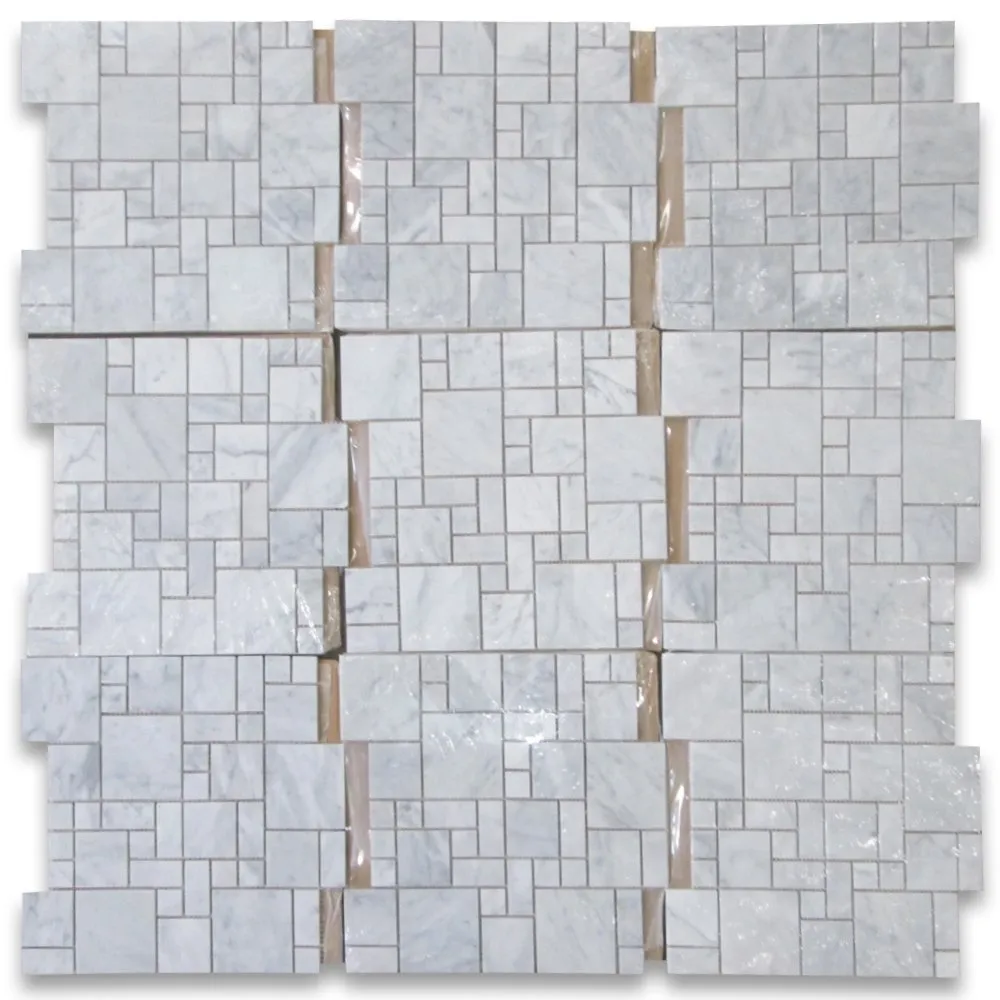 Carrara White Italian (Bianco Carrara) Marble Mini-Versailles Pattern Mosaic Tile, Polished