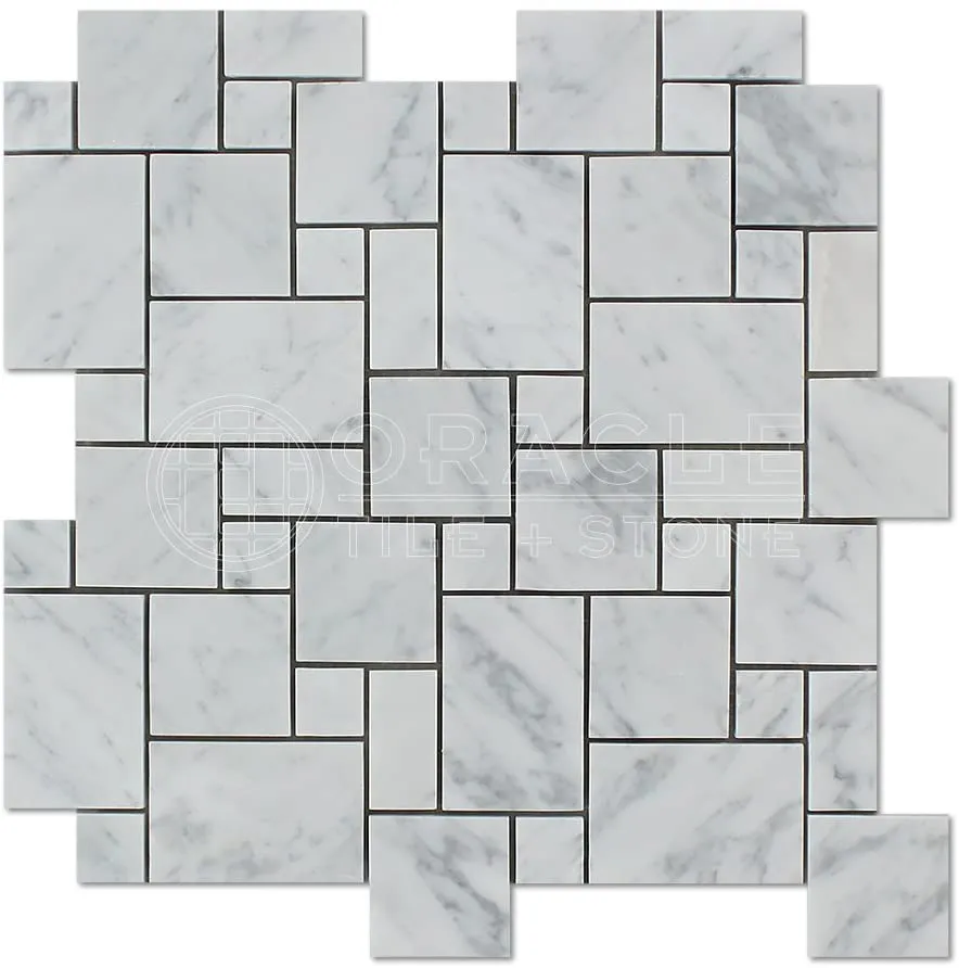 Carrara White Italian (Bianco Carrara) Marble Mini-Versailles Pattern Mosaic Tile, Polished