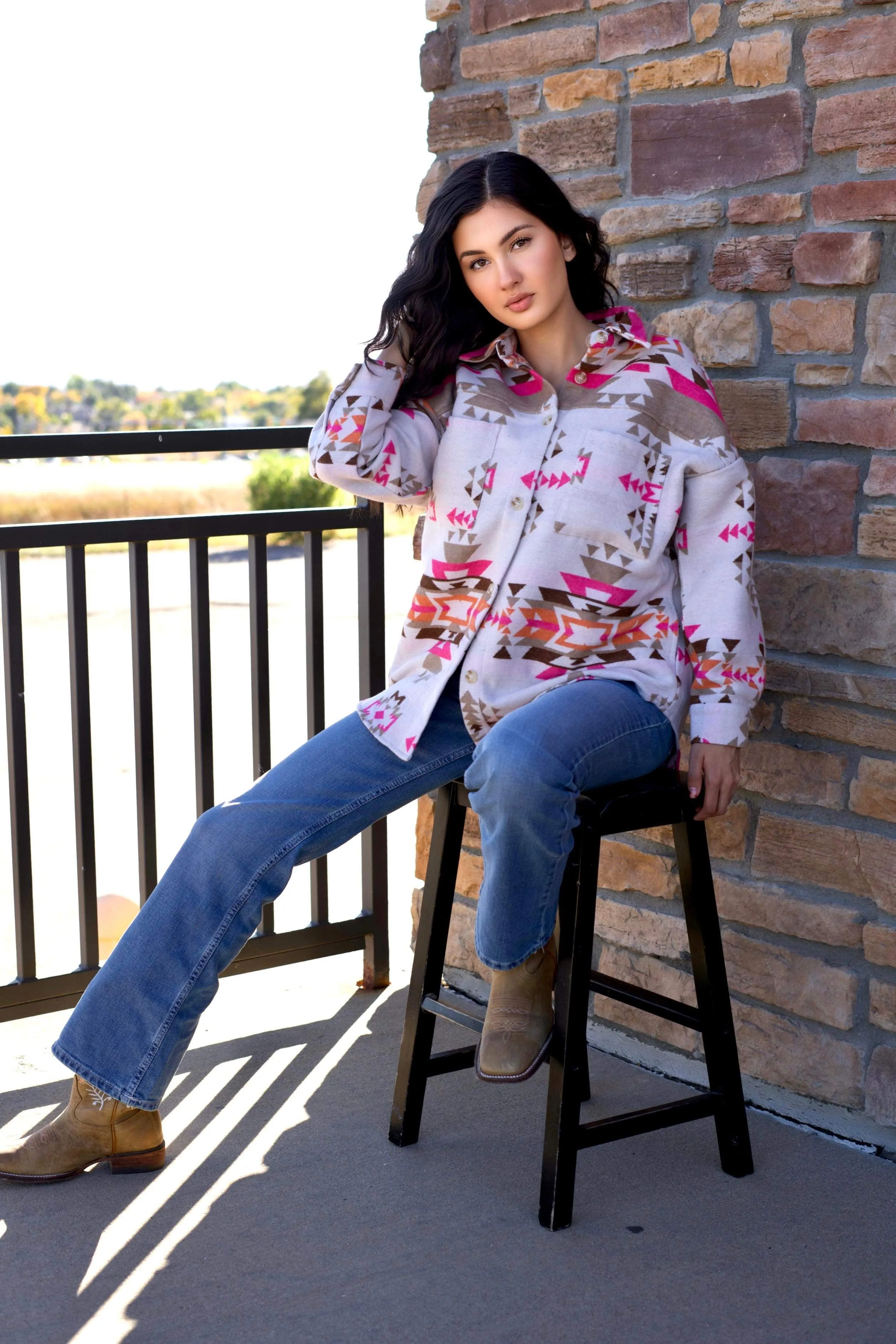 Cassandra Pink/Orange Aztec Print Jacket