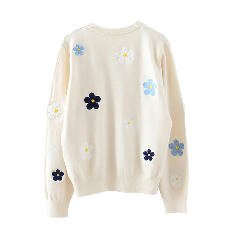 Casual Daisy Floral Embroidered Sweater