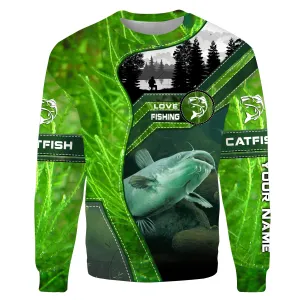 Catfish Fishing shirt green water camo Customize name All-over Print Crew Neck Sweatshirt NPQ475