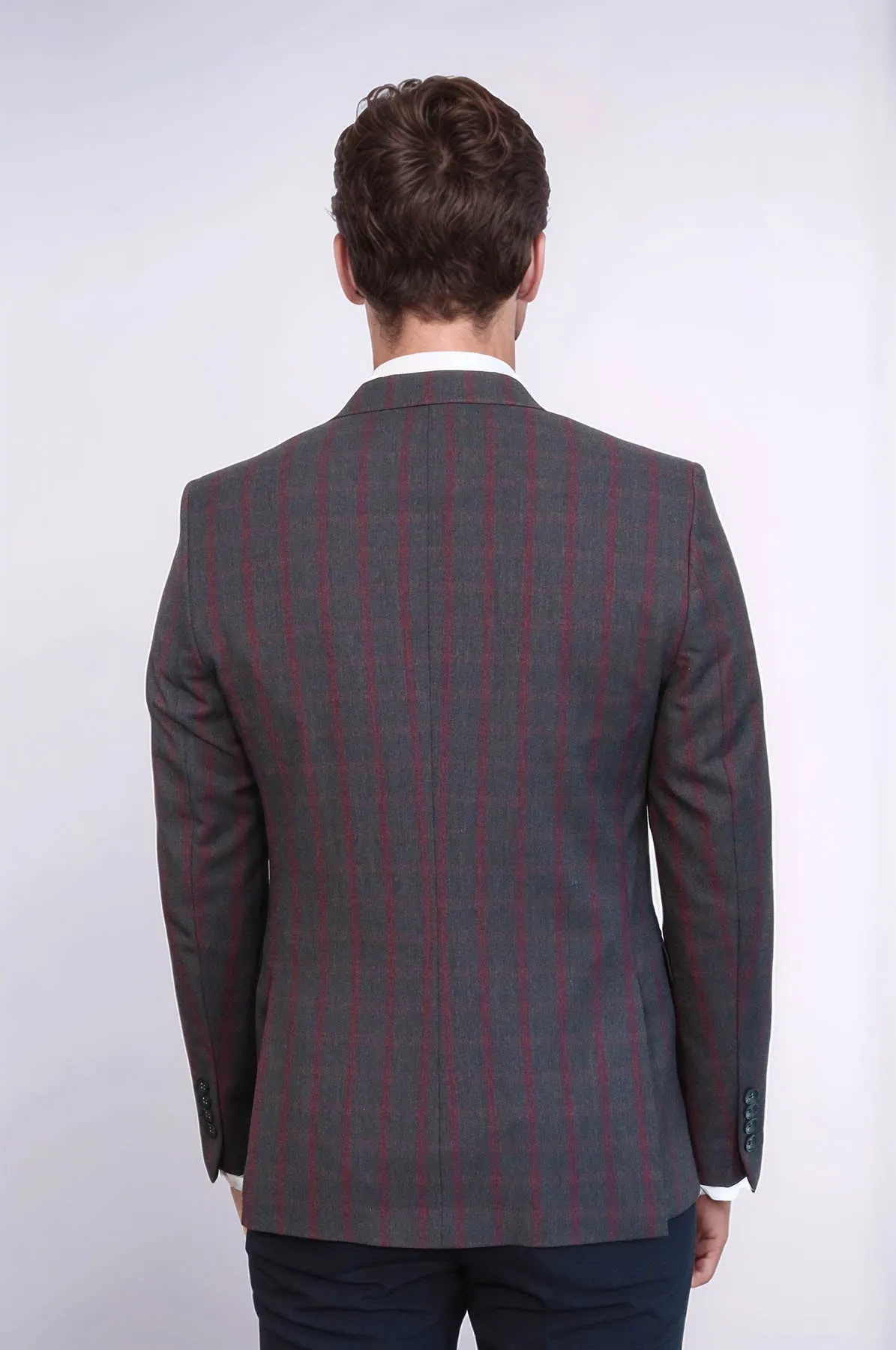 Checked Slim-Fit Dark Grey Men Blazer - Wessi