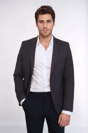 Checked Slim-Fit Dark Grey Men Blazer - Wessi