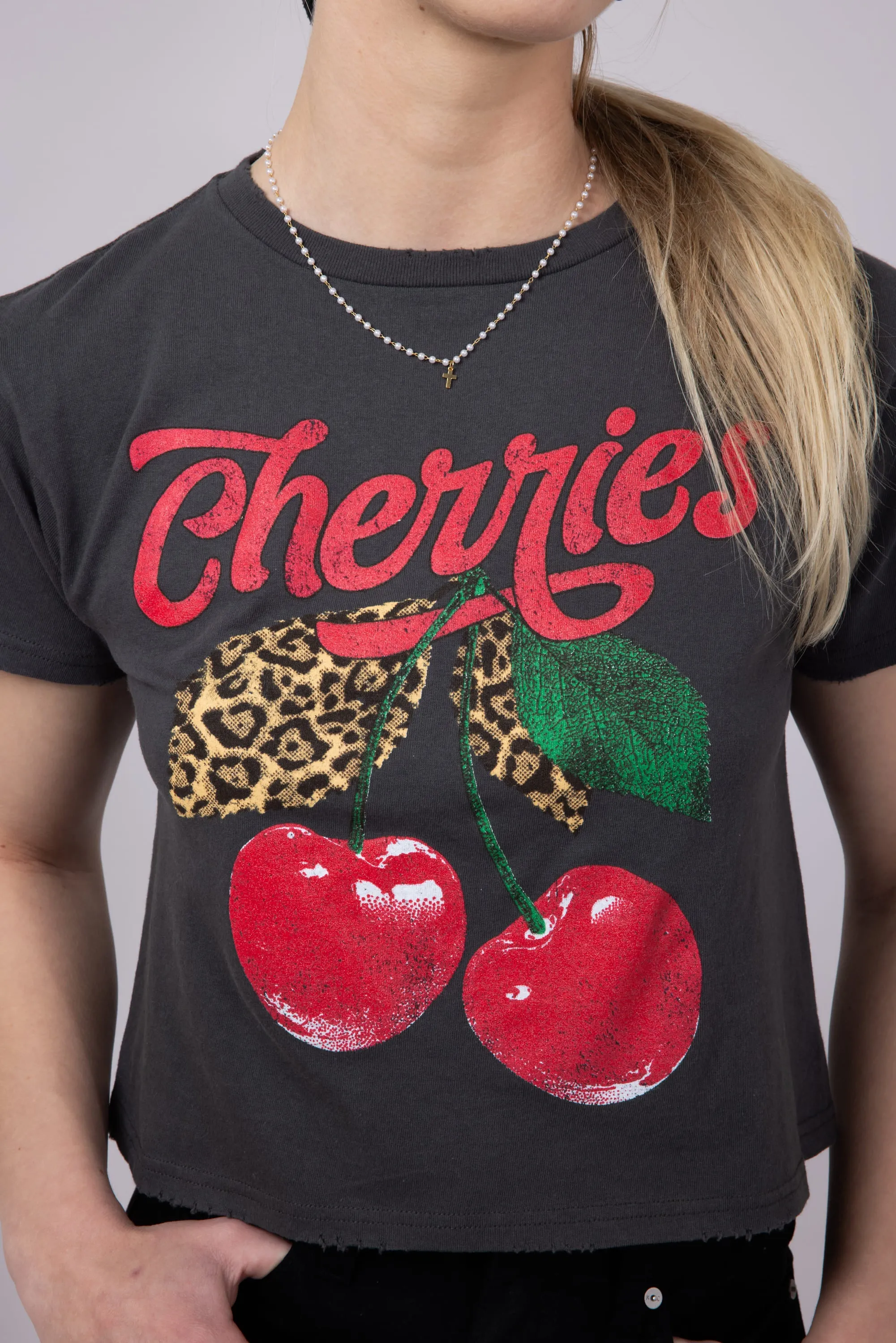 Cherries Leopard Graphic T-Shirt for Women in Grey Black | K9377-2473-BLACK