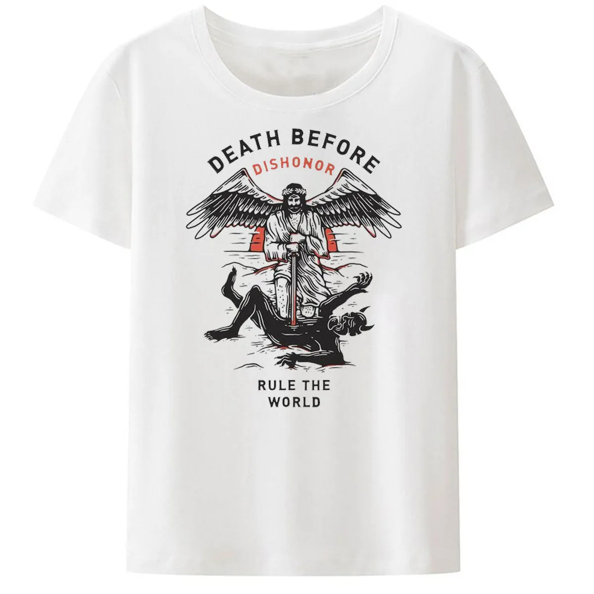 Christianartbag Funny T-Shirt, Death Before Dishonor Rule The World, Christ Wing Shirt, Christian humor, Funny religious shirts, Unisex T-shirt.