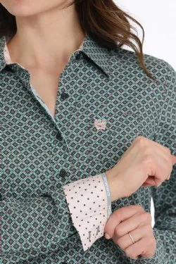 Cinch Women's Long Sleeve Geometric Print Button-Down Western Shirt - Gray