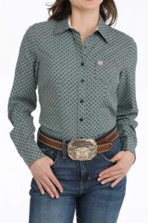 Cinch Women's Long Sleeve Geometric Print Button-Down Western Shirt - Gray