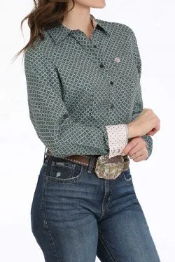 Cinch Women's Long Sleeve Geometric Print Button-Down Western Shirt - Gray