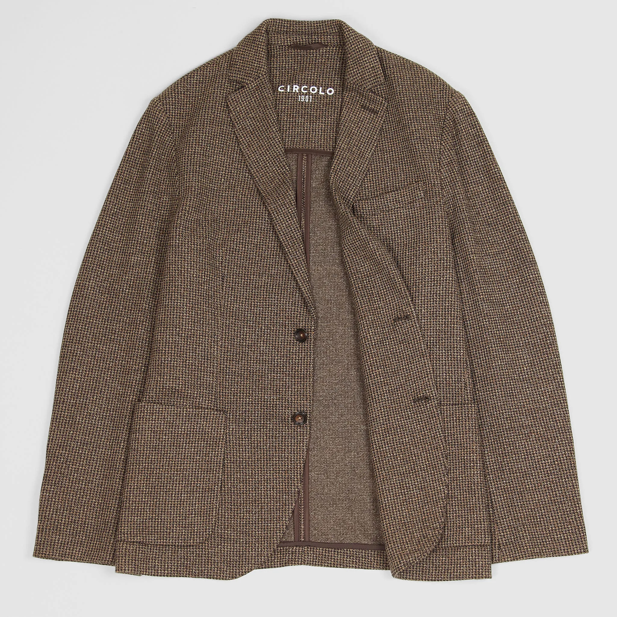 Circolo 1901 2-Button Brown Pied De Poule Cotton Wool Blend Blazer