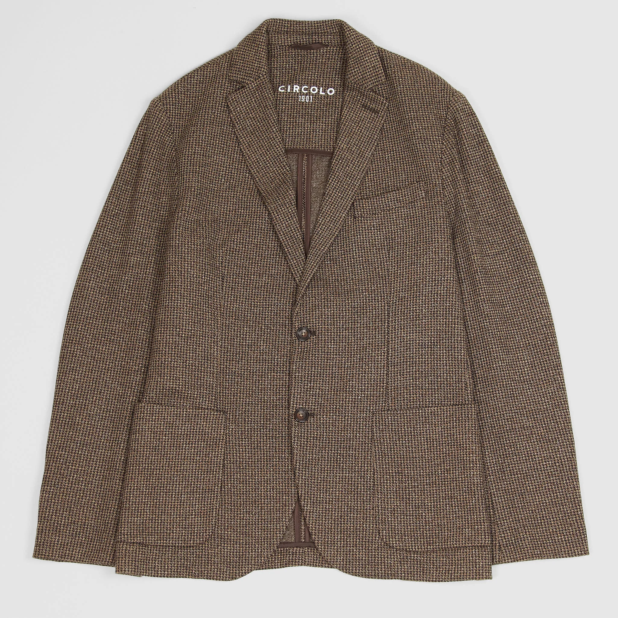 Circolo 1901 2-Button Brown Pied De Poule Cotton Wool Blend Blazer
