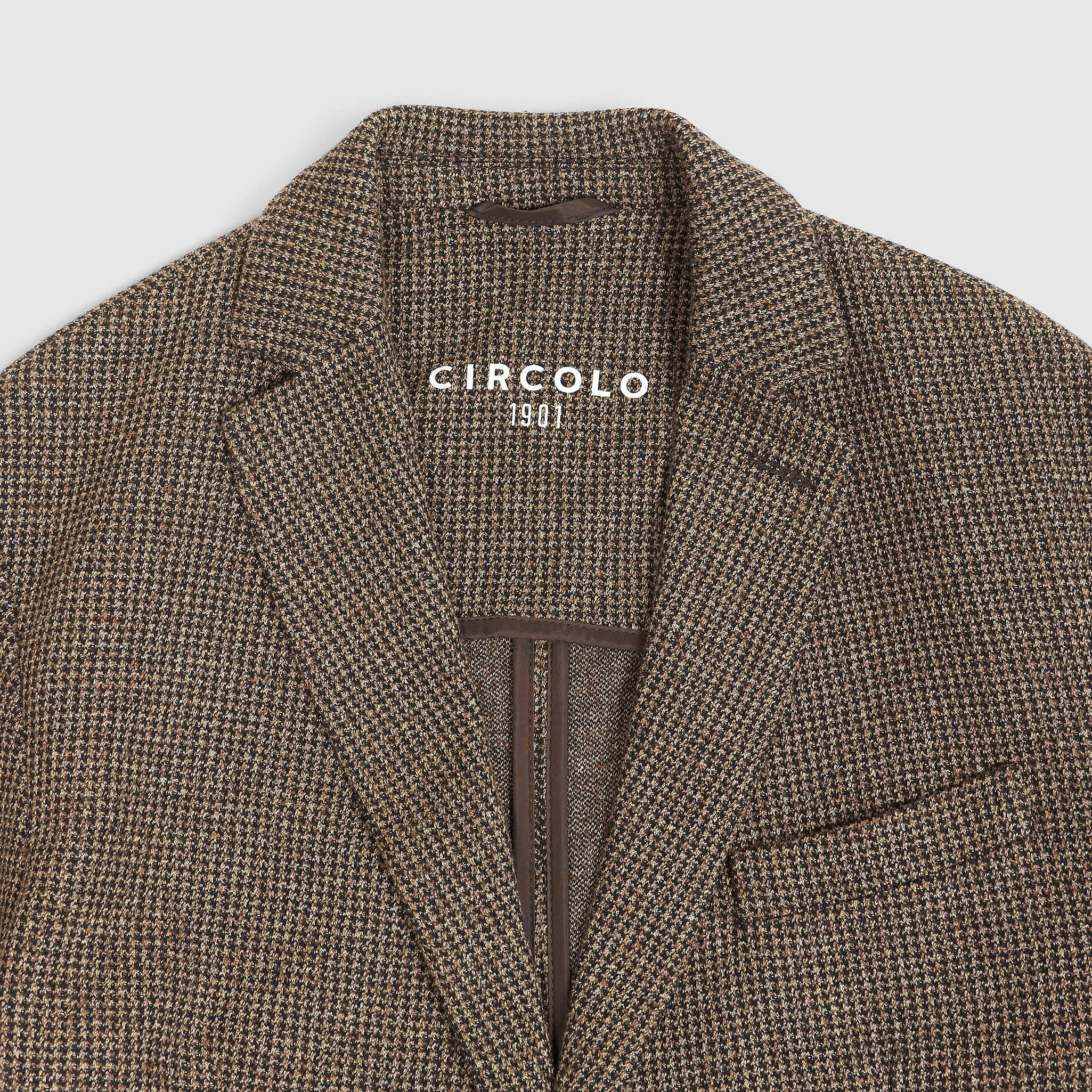 Circolo 1901 2-Button Brown Pied De Poule Cotton Wool Blend Blazer