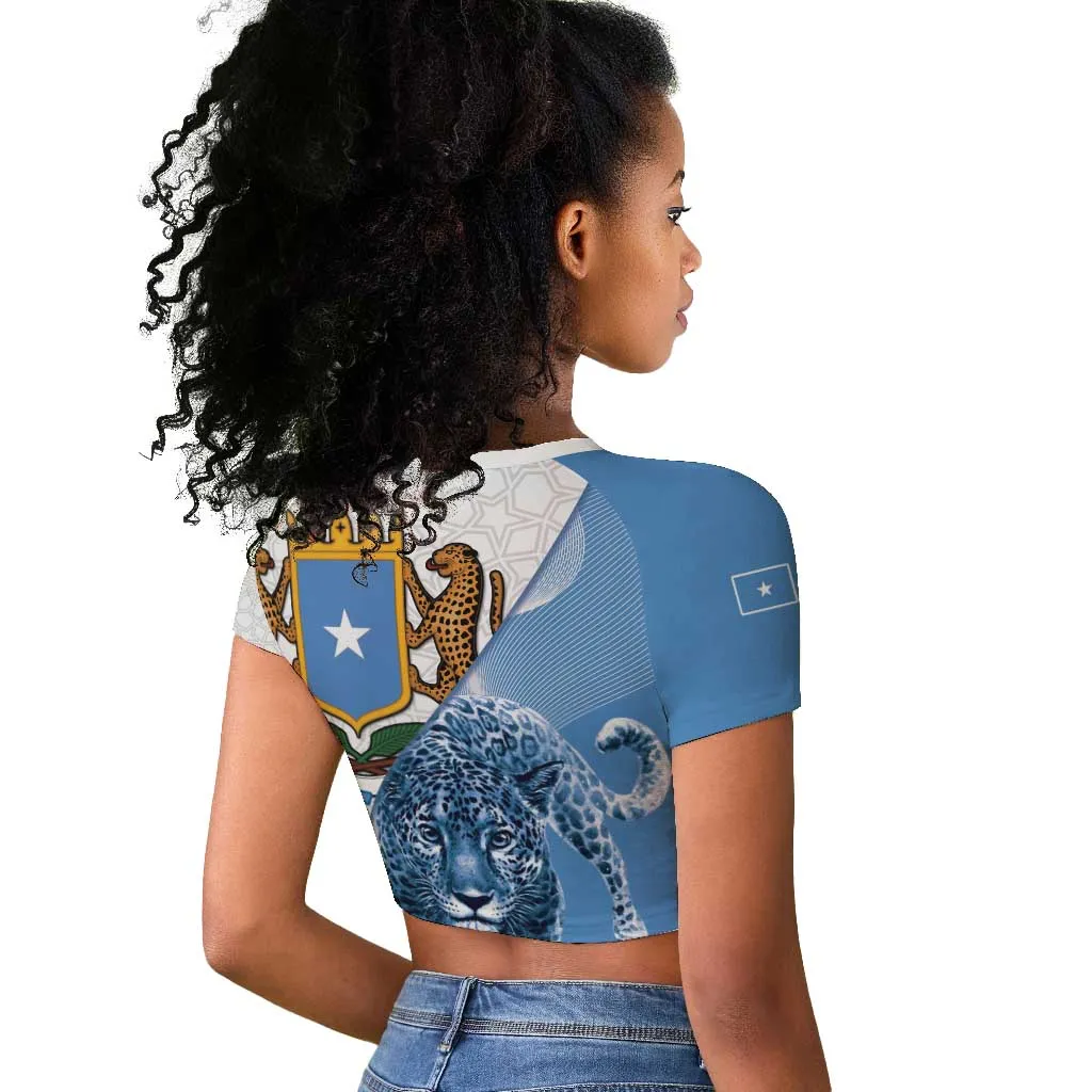 Coat of arms of Soomaaliya Raglan Cropped T shirt Leopard Skin mix Islamic Pattern LT15