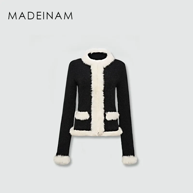 Contrasting Fur Trim Cardigan
