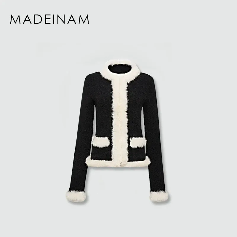 Contrasting Fur Trim Cardigan