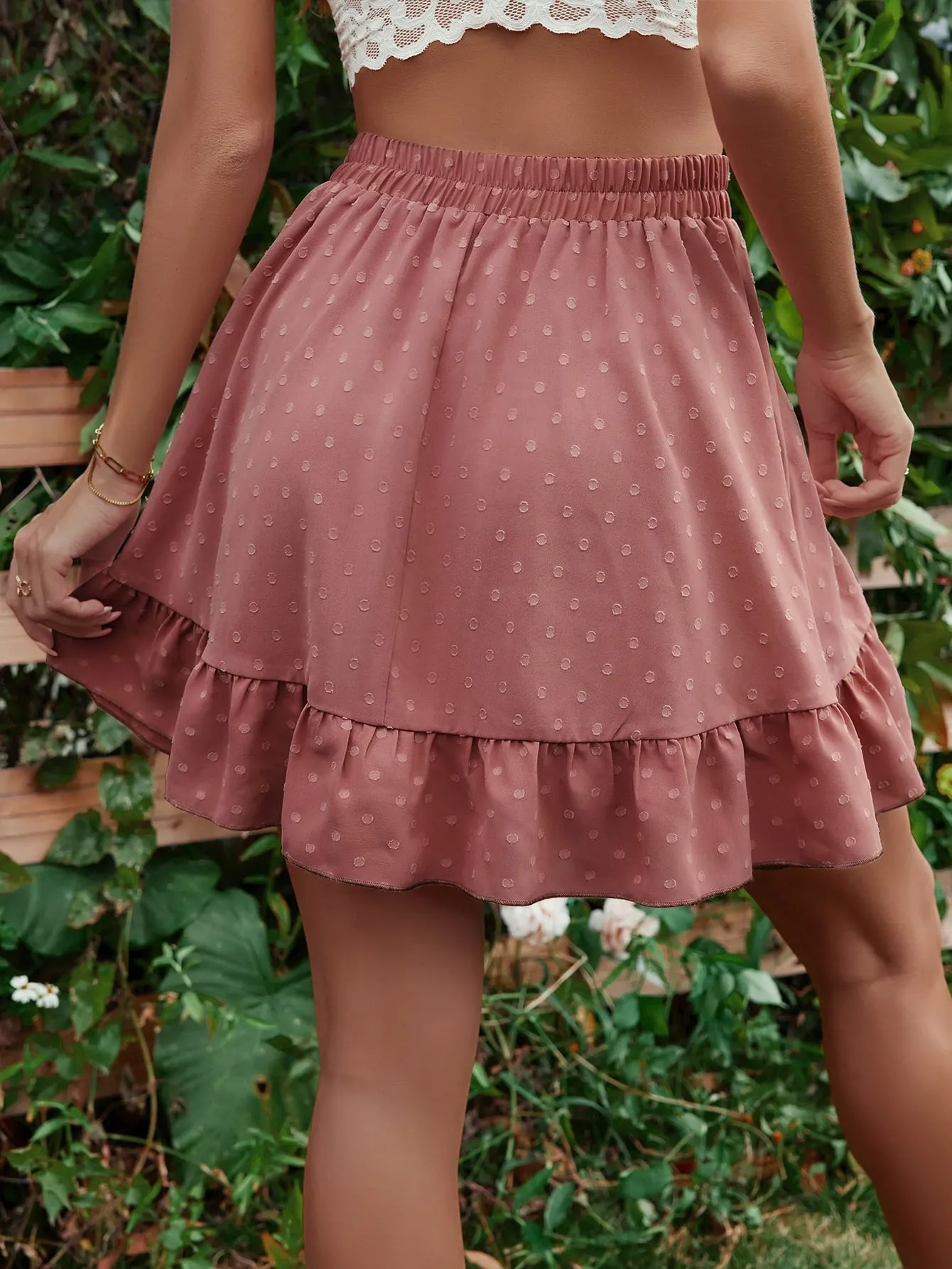 Coral Mini Wrap Skirt With Ruffle Detail