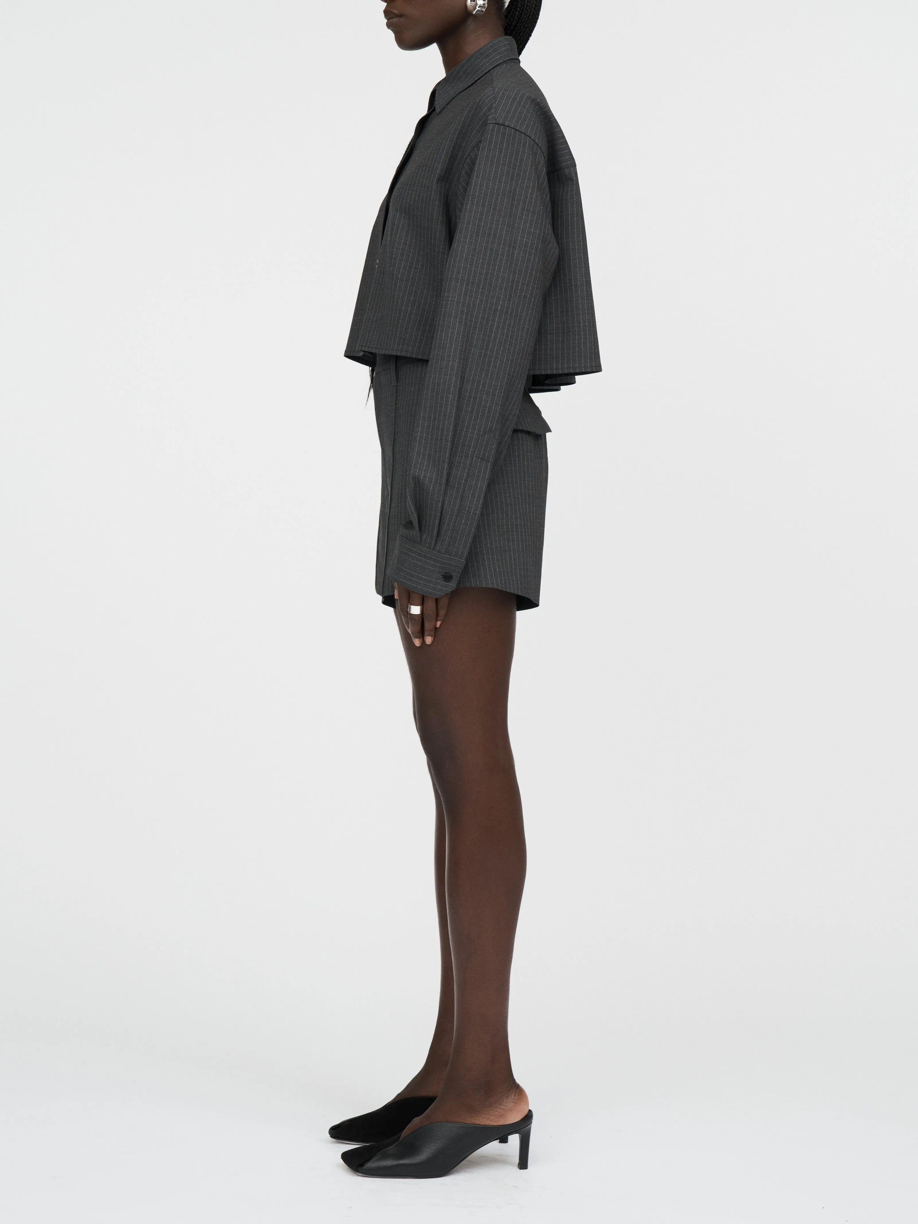 Crop Shirt in Charcoal Pinstripe