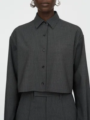 Crop Shirt in Charcoal Pinstripe