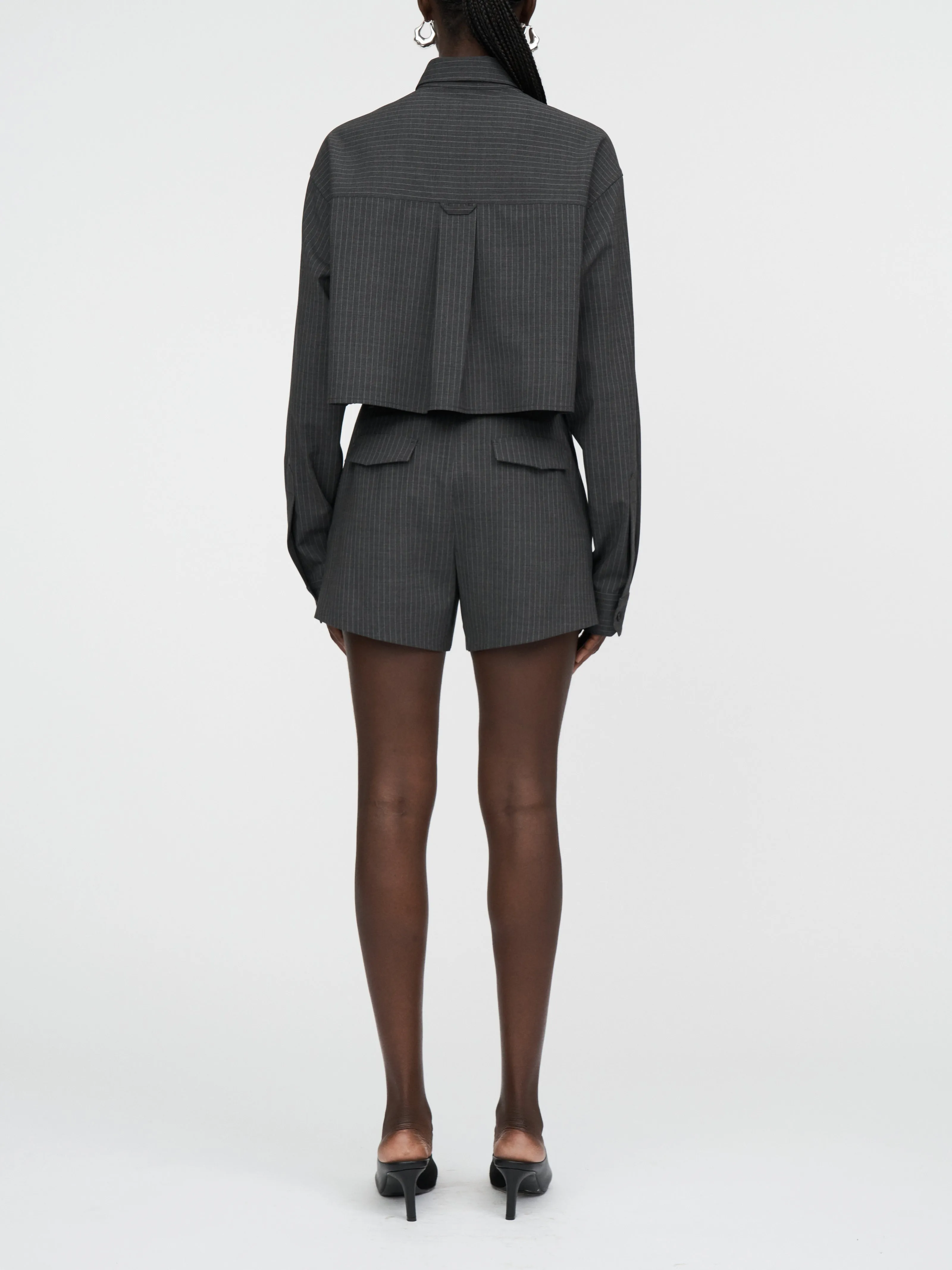 Crop Shirt in Charcoal Pinstripe