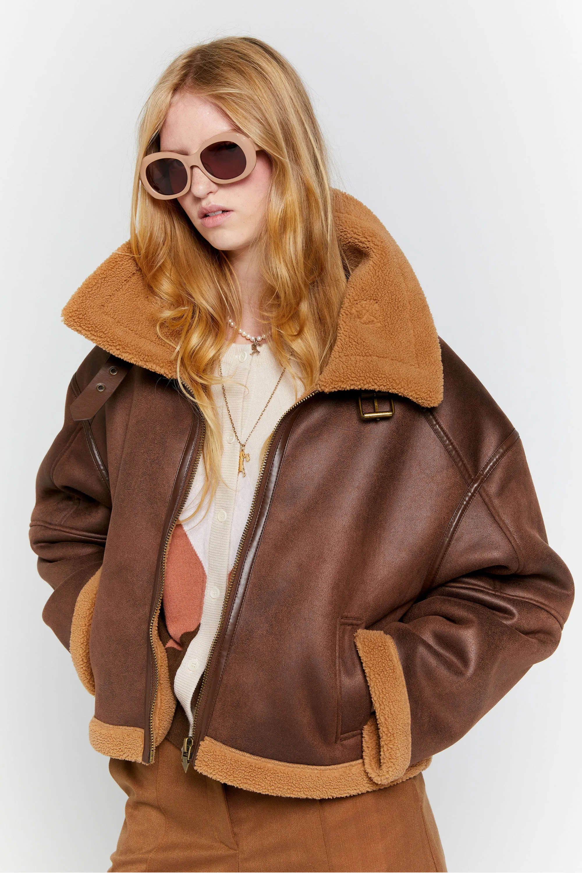 Cropped Aviator Jacket Brown/Chestnut