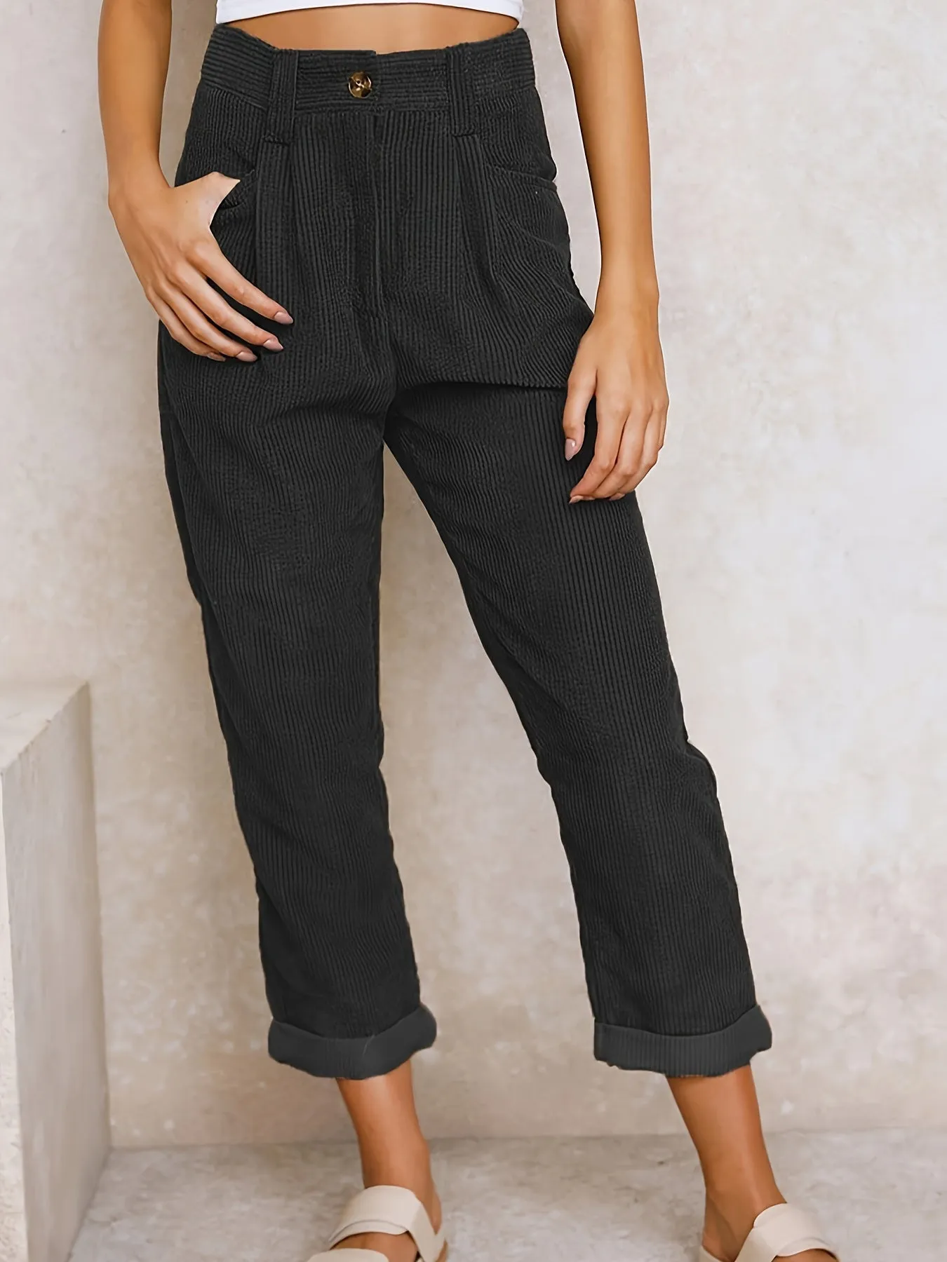 Cropped Corduroy Pants for Ladies