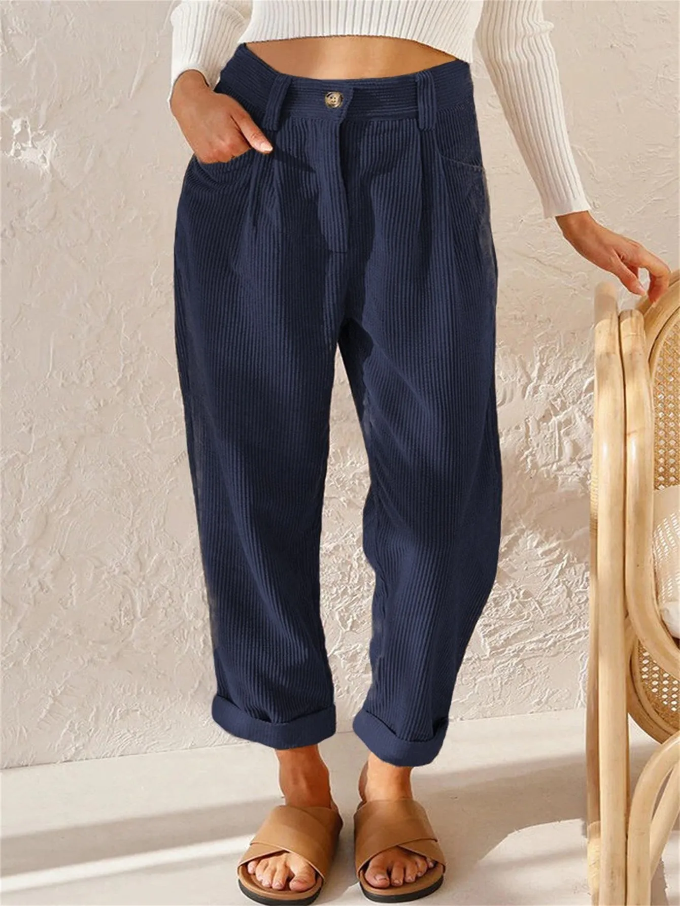 Cropped Corduroy Pants for Ladies