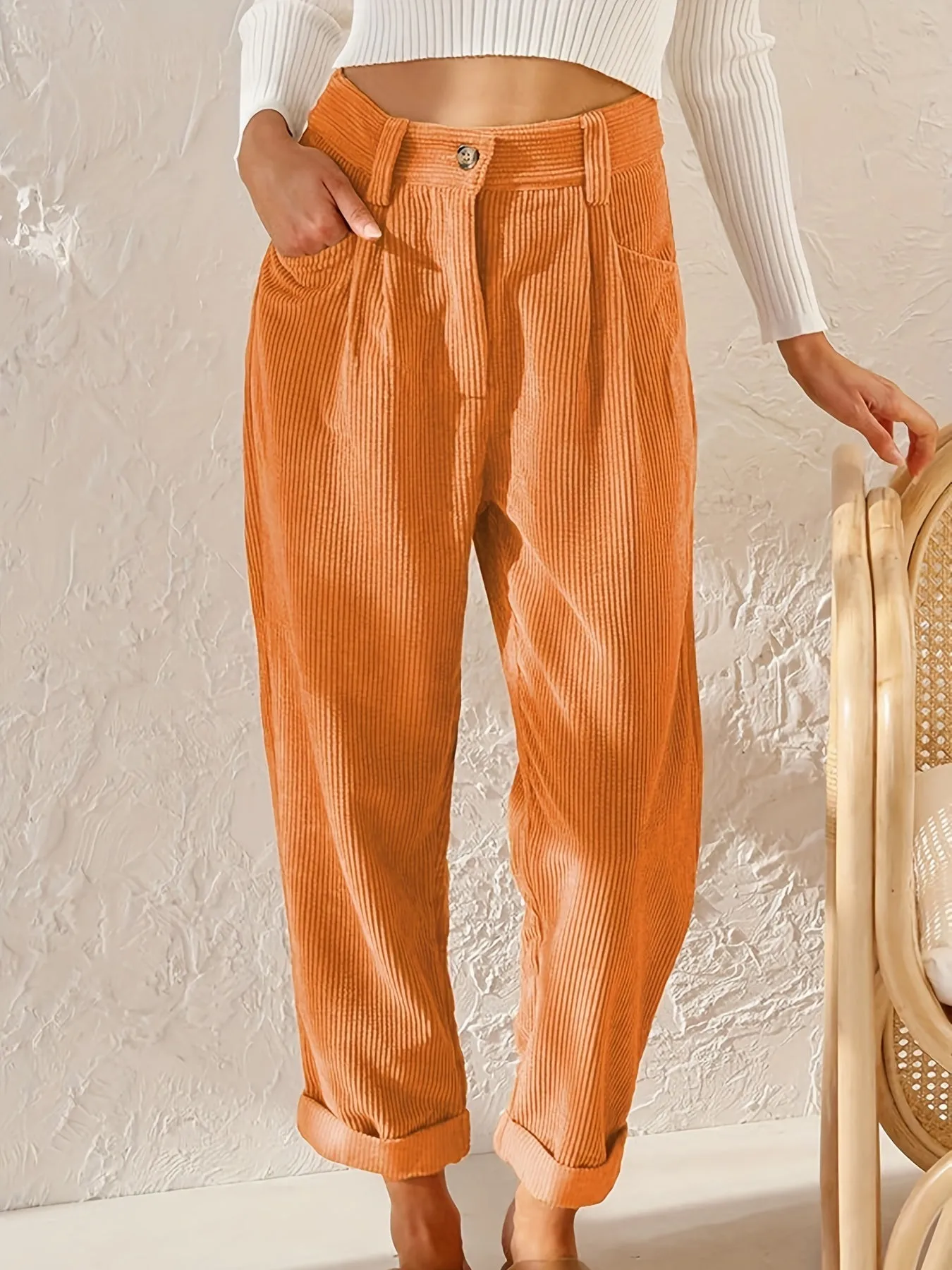 Cropped Corduroy Pants for Ladies