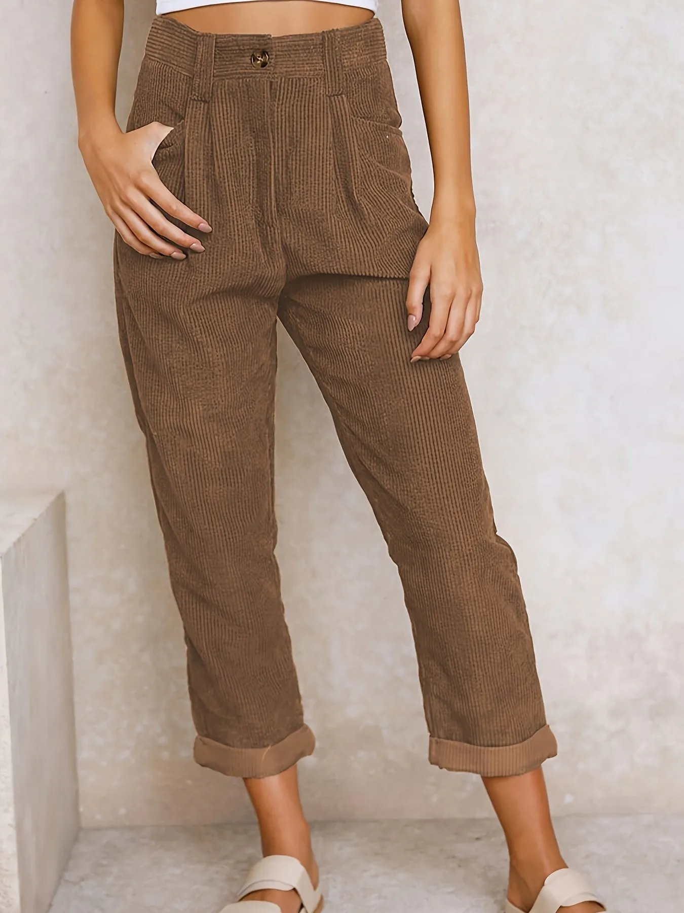 Cropped Corduroy Pants for Ladies