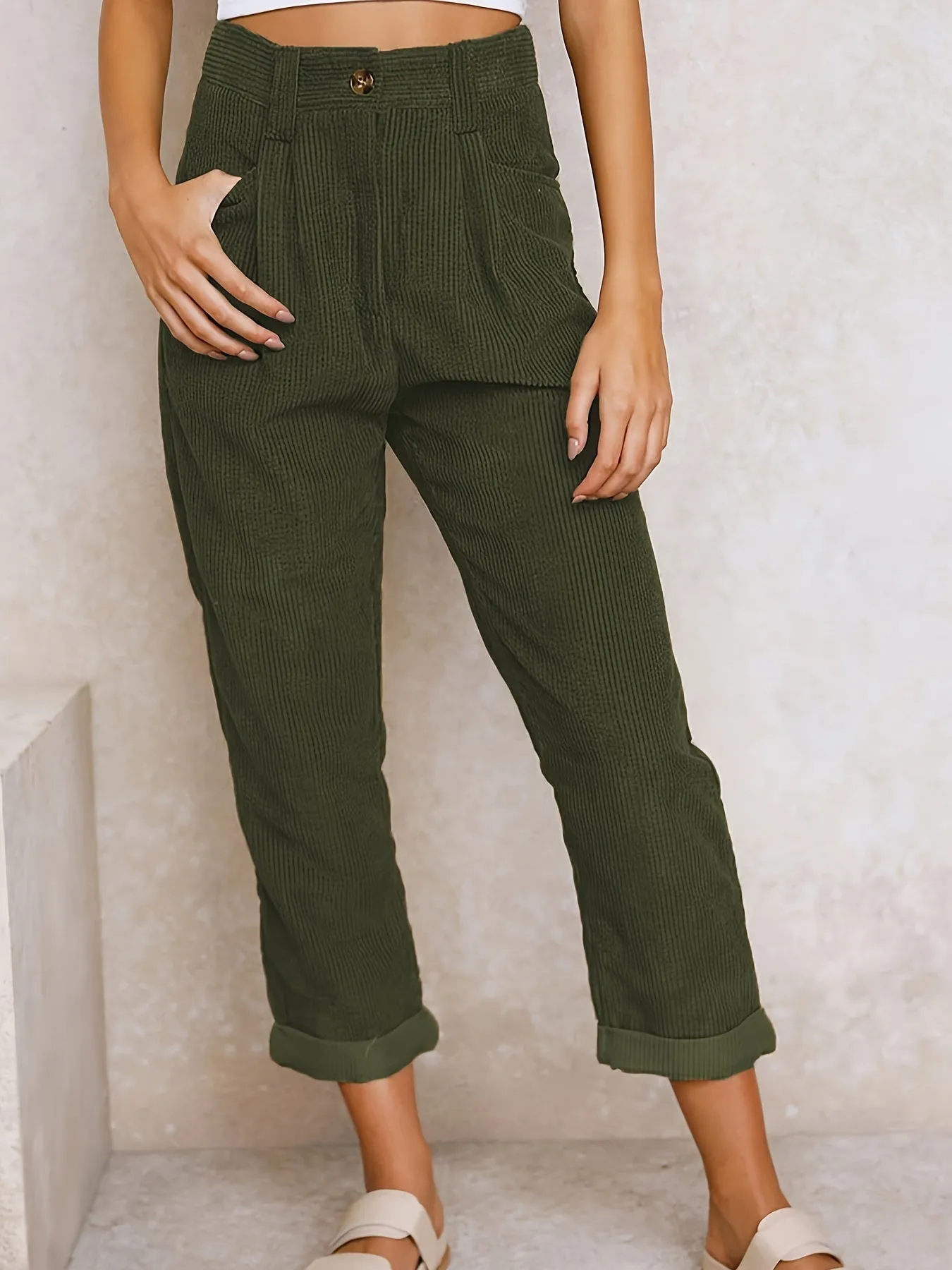 Cropped Corduroy Pants for Ladies