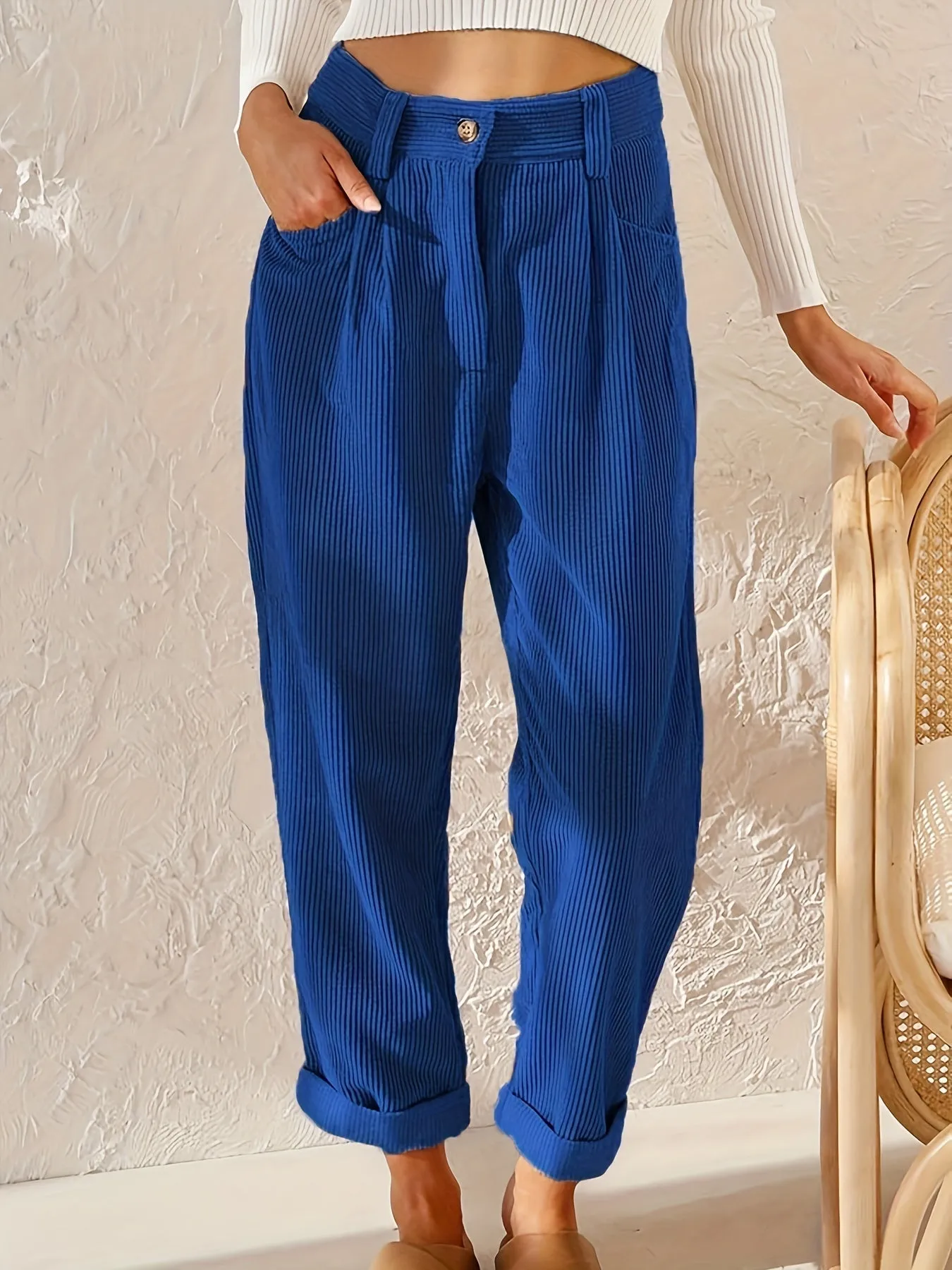 Cropped Corduroy Pants for Ladies