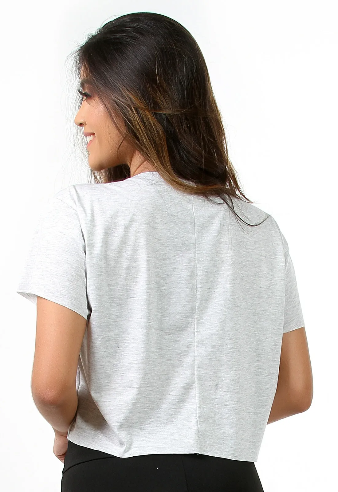 Cropped De Viscolycra Cinza Feminina Fitness Lisa